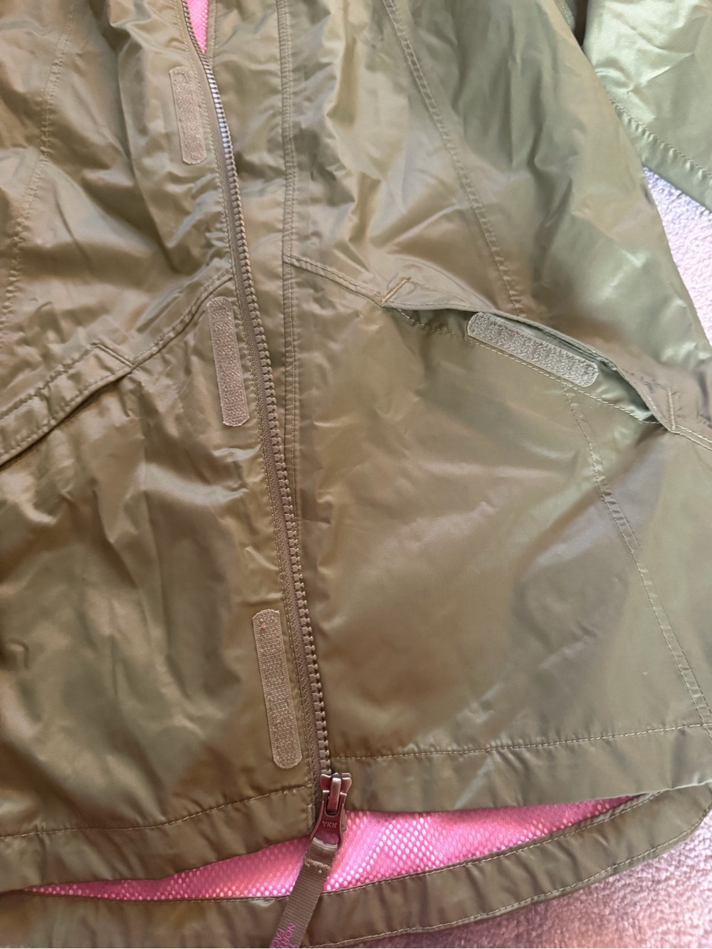 The North Face Olive Green Kids' Raincoat with Pink Lining - Picture 9 of 10